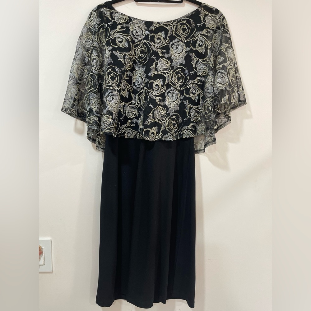 Connected Apparel Black and Silver A-Line Midi Dress